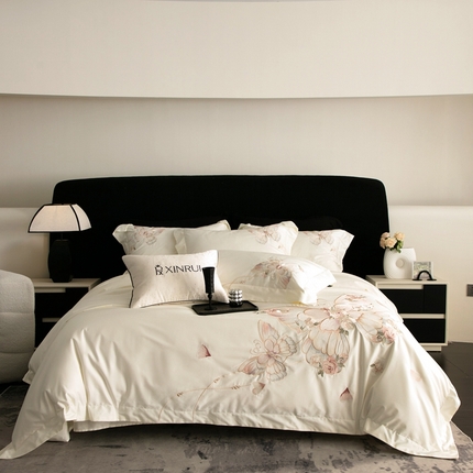 馨蕊家居 2024秋冬新品100S高奢简约长绒棉纯棉四件套系列全棉四件套-梦幻 梦幻-元气白桃