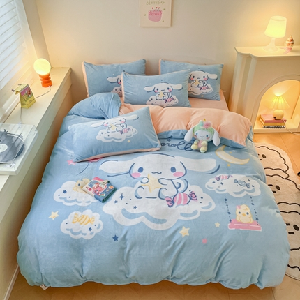 孩子王家纺 2024新款正版授权三丽鸥库洛米大版卡通学生宿舍双面加厚牛奶绒系列四件套--提供买家秀 云朵玉桂狗