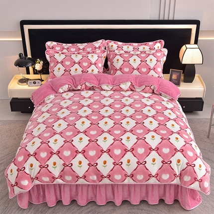 佳品居 2025新款8斤床裙款牛奶绒四件套 露娜粉