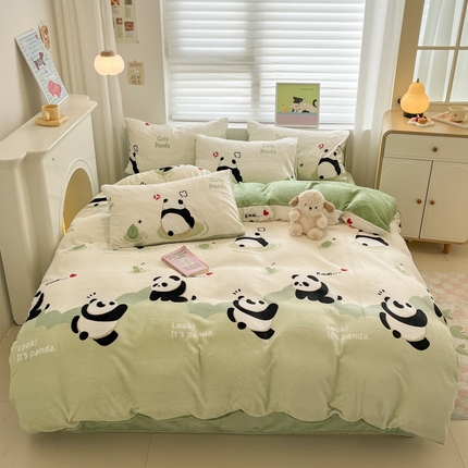 91家纺网 家纺一手货源 找家纺 （总）孩子王家纺 2025新款小清新冬季加厚牛奶绒水晶绒珊瑚绒印花系列四件套