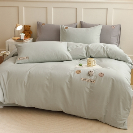 艾莱家纺 2024新款全棉柔顺磨毛立体刺绣四件套--笑脸-星语 笑脸-绿色