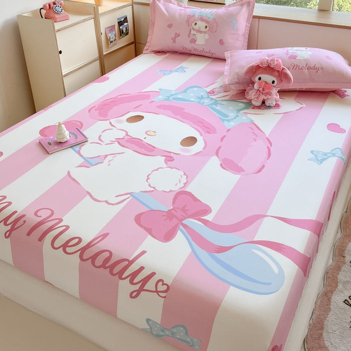 91家纺网 家纺一手货源 找家纺 博雅 2024新款三丽鸥全棉大版印花床笠系列 全棉大版-甜心美乐蒂