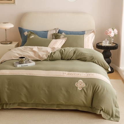 艾莱家纺 2024新款A类长绒棉条纹提花加厚柔顺磨毛四件套--锦秋系列 锦秋-锦绣绿