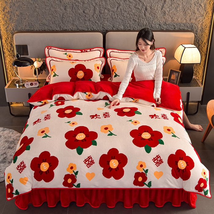 91家纺网 家纺一手货源 找家纺 佳品居 2025新款7斤牛奶绒四件套 满欣欢喜