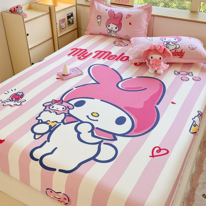 91家纺网 家纺一手货源 找家纺 博雅 2024新款三丽鸥全棉大版印花床笠系列 全棉大版-甜筒美乐蒂