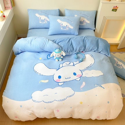孩子王家纺 2024新款正版授权三丽鸥库洛米大版卡通学生宿舍双面加厚牛奶绒系列四件套--提供买家秀 欢乐大耳狗