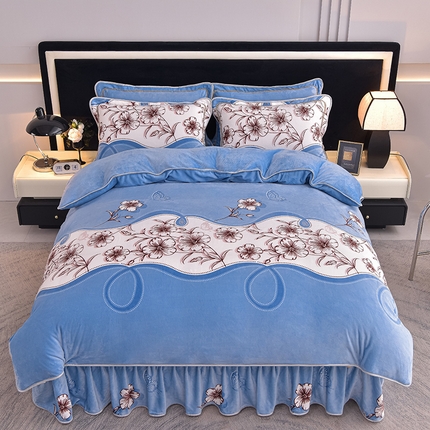 佳品居 2025新款8斤床裙款牛奶绒四件套 蝶恋花蓝