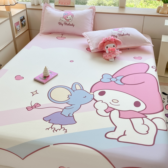 91家纺网 家纺一手货源 找家纺 博雅 2024新款三丽鸥全棉大版印花床笠系列 全棉大版-彩虹美乐蒂