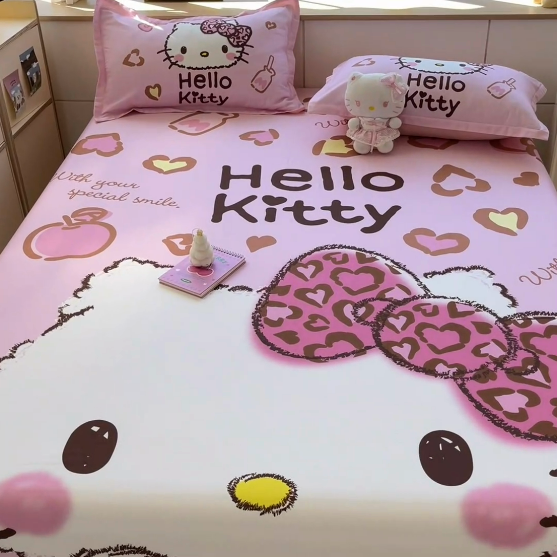 91家纺网 家纺一手货源 找家纺 博雅 2024新款三丽鸥全棉大版印花床笠系列 全棉大版-甜酷KT