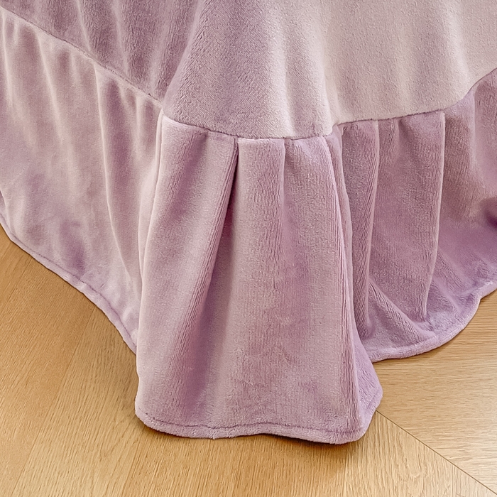 91家纺网 家纺一手货源 找家纺 绘萱家居 2025新款高克重雕花雕印纯色牛奶绒四件套双拼法莱绒珊瑚绒 雕印郁金香-紫