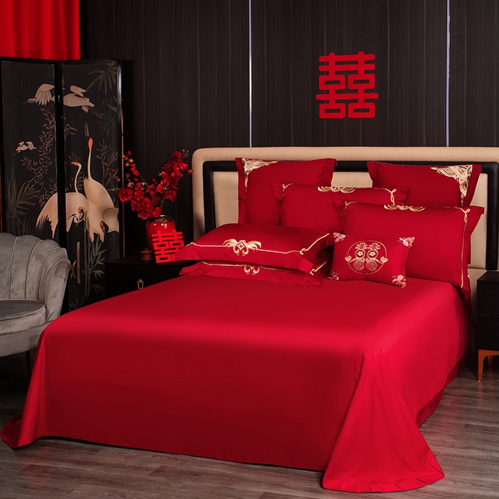 91家纺网 家纺一手货源 找家纺 张公子婚庆馆 2025新款舒适长绒棉婚庆系列四件套 花开富贵（金）