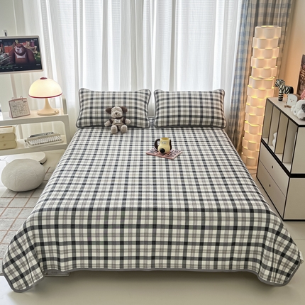 茉夕家纺 2024新款跑量款纯棉单面棉高温水洗床盖 黑白格