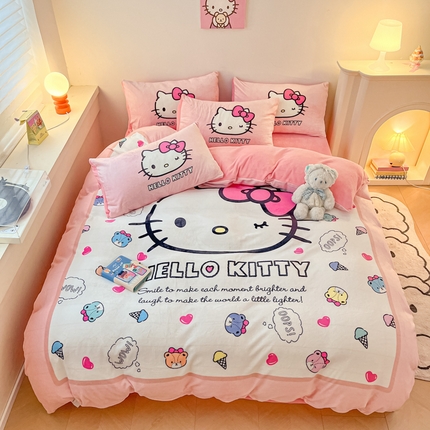 孩子王家纺 2024新款正版授权三丽鸥库洛米大版卡通学生宿舍双面加厚牛奶绒系列四件套--提供买家秀 幸福KT