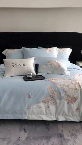 91家纺网 家纺一手货源 找家纺 馨蕊家居 2024秋冬新品100S高奢简约长绒棉纯棉四件套系列全棉四件套-梦幻 梦幻-北卡蓝