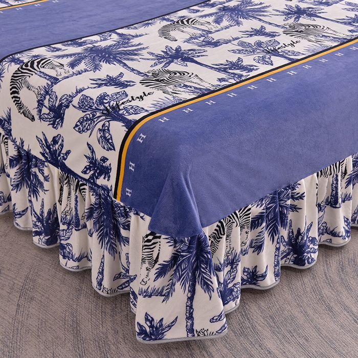 91家纺网 家纺一手货源 找家纺 佳品居 2025新款8斤床裙款牛奶绒四件套 热带雨林