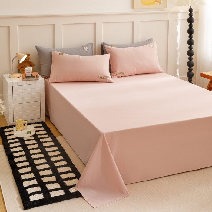 91家纺网 家纺一手货源 找家纺 艾莱家纺 2024新款全棉柔顺磨毛立体刺绣四件套--笑脸-星语 笑脸-沐粉