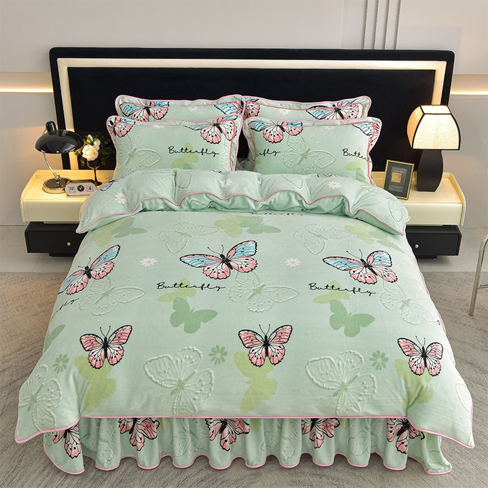 91家纺网 家纺一手货源 找家纺 佳品居 2025新款8斤床裙款牛奶绒四件套 翩翩起舞