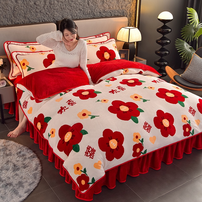 91家纺网 家纺一手货源 找家纺 佳品居 2025新款7斤牛奶绒四件套 满欣欢喜