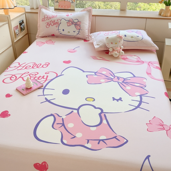 91家纺网 家纺一手货源 找家纺 博雅 2024新款三丽鸥全棉大版印花床笠系列 全棉大版-甜心KT