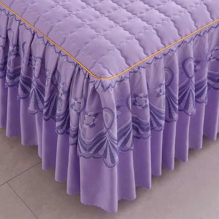 91家纺网 家纺一手货源 找家纺 艾裙海 2025新款90克磨毛夹棉绗缝床裙 紫色