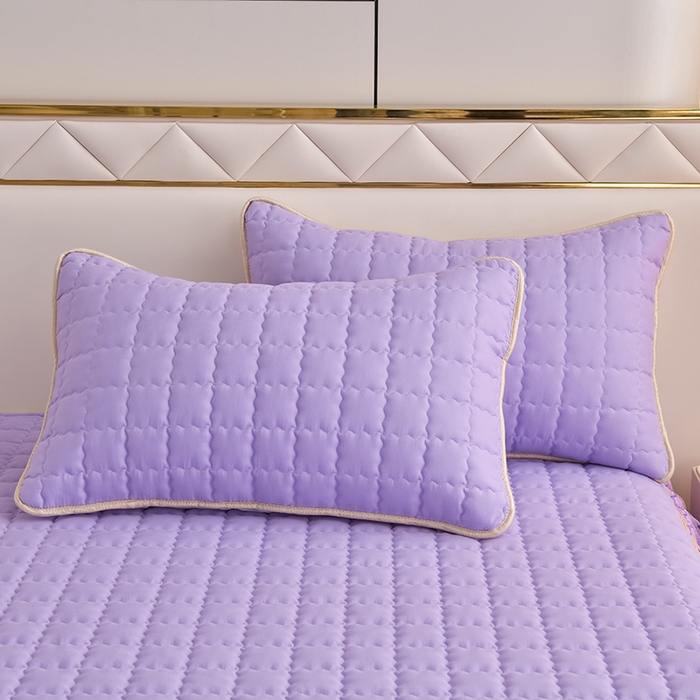 91家纺网 家纺一手货源 找家纺 艾裙海 2025新款90克磨毛夹棉绗缝床裙 紫色