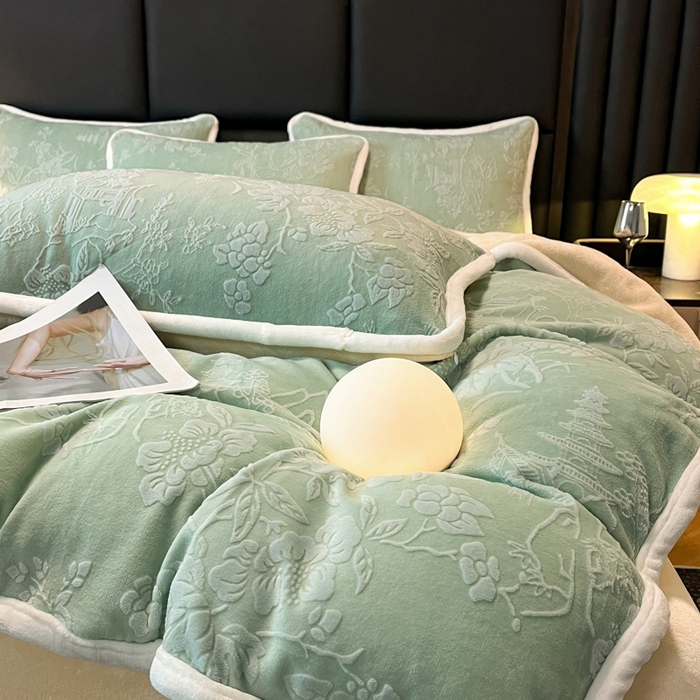 91家纺网 家纺一手货源 找家纺 诺梵 2025新款立体雕花绒四件套_控价标准高于149，加大高于159 兰亭-绿