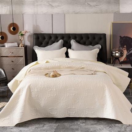 恩和家纺 2024新款水洗棉床盖压花加厚四件套-四叶花 四叶花-本白