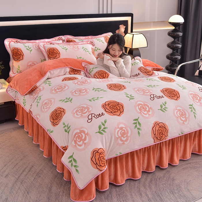 91家纺网 家纺一手货源 找家纺 佳品居 2025新款8斤床裙款牛奶绒四件套 繁花