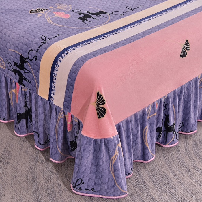 91家纺网 家纺一手货源 找家纺 佳品居 2025新款8斤床裙款牛奶绒四件套 鹿之恋