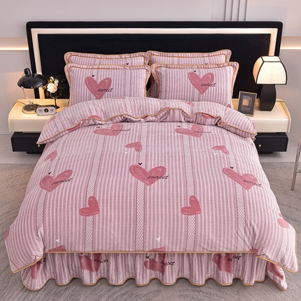 91家纺网 家纺一手货源 找家纺 佳品居 2025新款8斤床裙款牛奶绒四件套 暖暖时光