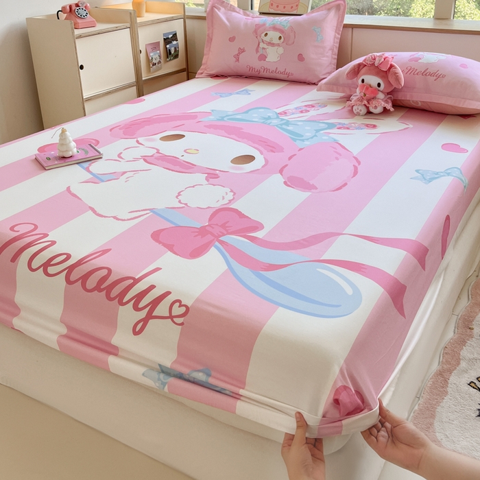 91家纺网 家纺一手货源 找家纺 博雅 2024新款三丽鸥全棉大版印花床笠系列 全棉大版-甜心美乐蒂