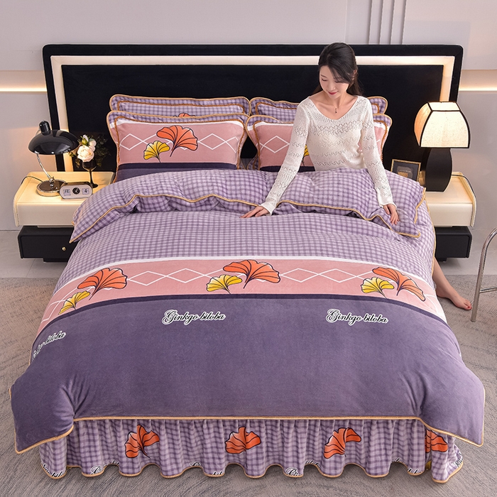 91家纺网 家纺一手货源 找家纺 佳品居 2025新款8斤床裙款牛奶绒四件套 幸运叶