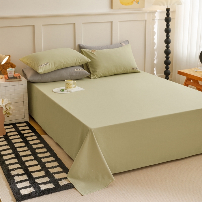 91家纺网 家纺一手货源 找家纺 艾莱家纺 2024新款全棉柔顺磨毛立体刺绣四件套--笑脸-星语 笑脸-芥绿