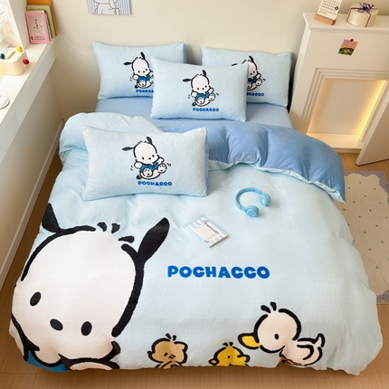 孩子王家纺 2024新款正版授权三丽鸥库洛米大版卡通学生宿舍双面加厚牛奶绒系列四件套--提供买家秀 童年帕恰狗