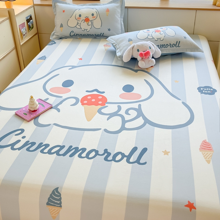 91家纺网 家纺一手货源 找家纺 博雅 2024新款三丽鸥全棉大版印花床笠系列 全棉大版-冰激凌玉桂狗