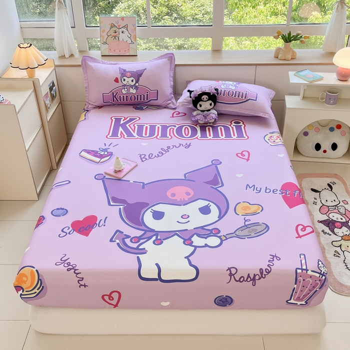 91家纺网 家纺一手货源 找家纺 博雅 2024新款三丽鸥全棉大版印花床笠系列 全棉大版-蓝莓库洛米