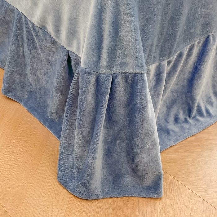 91家纺网 家纺一手货源 找家纺 绘萱家居 2025新款高克重雕花雕印纯色牛奶绒四件套双拼法莱绒珊瑚绒 爱意浓-蓝