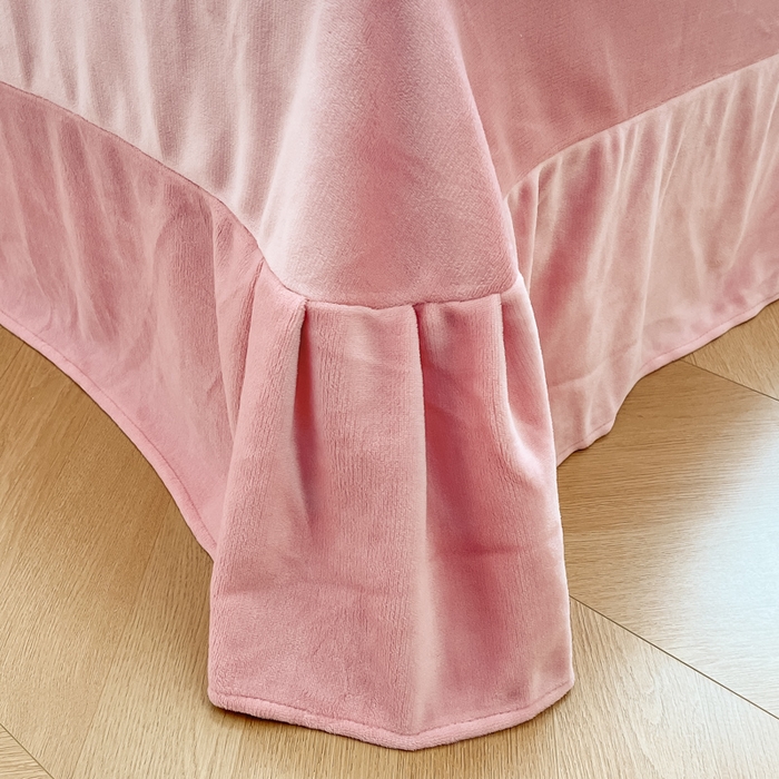 91家纺网 家纺一手货源 找家纺 绘萱家居 2025新款高克重雕花雕印纯色牛奶绒四件套双拼法莱绒珊瑚绒 雕印郁金香-粉