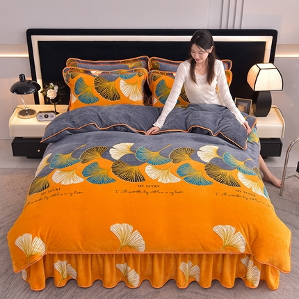 91家纺网 家纺一手货源 找家纺 佳品居 2025新款8斤床裙款牛奶绒四件套 幸福美满