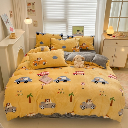 91家纺网 家纺一手货源 找家纺 （总）孩子王家纺 2025新款小清新冬季加厚牛奶绒水晶绒珊瑚绒印花系列四件套