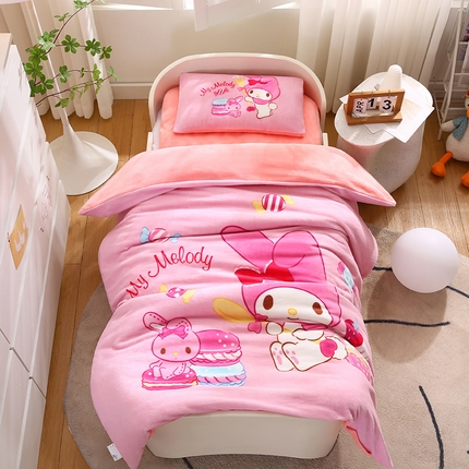 孩子王家纺 2024新款正版授权KT猫三丽鸥大版双面牛奶绒学生幼儿园系列三件套六件套多件套 蛋糕美乐蒂