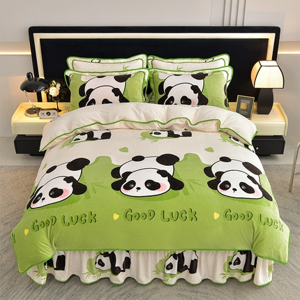佳品居 2025新款8斤床裙款牛奶绒四件套 呆萌熊猫