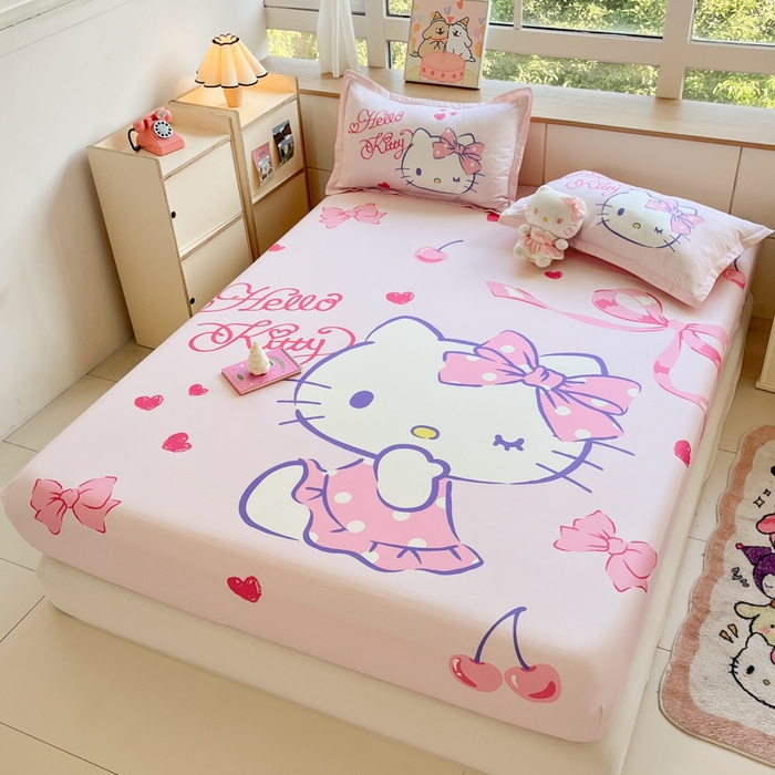 91家纺网 家纺一手货源 找家纺 博雅 2024新款三丽鸥全棉大版印花床笠系列 全棉大版-甜心KT