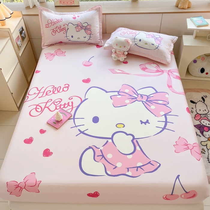 91家纺网 家纺一手货源 找家纺 博雅 2024新款三丽鸥全棉大版印花床笠系列 全棉大版-甜心KT