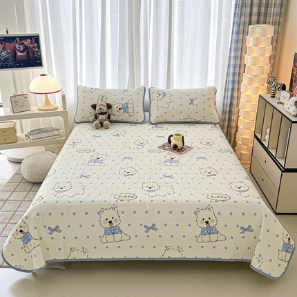 茉夕家纺 2024新款跑量款纯棉单面棉高温水洗床盖 波点西高地