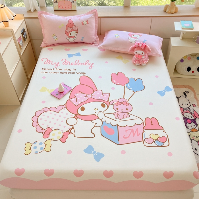 91家纺网 家纺一手货源 找家纺 博雅 2024新款三丽鸥全棉大版印花床笠系列 全棉大版-糖果美乐蒂