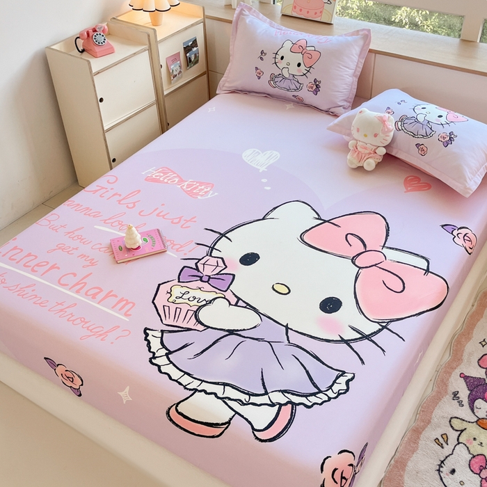 91家纺网 家纺一手货源 找家纺 博雅 2024新款三丽鸥全棉大版印花床笠系列 全棉大版-香香KT