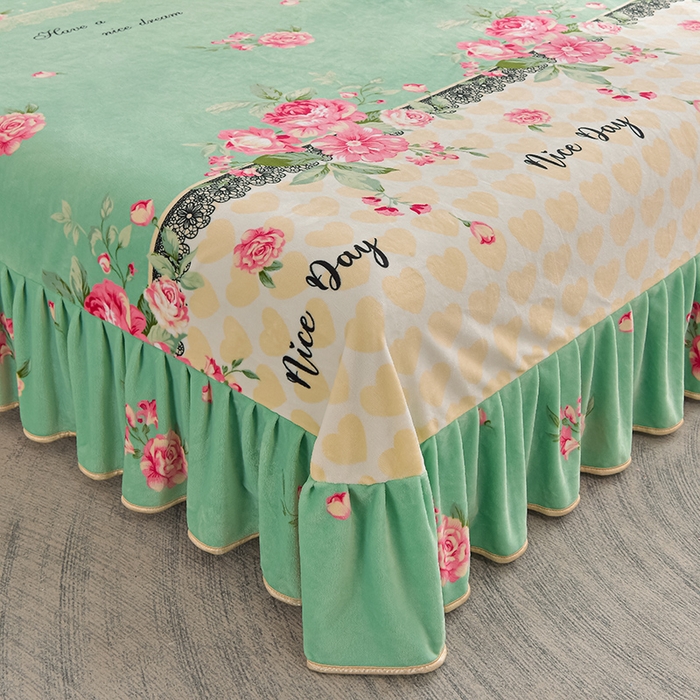 91家纺网 家纺一手货源 找家纺 佳品居 2025新款8斤床裙款牛奶绒四件套 曼妙花语