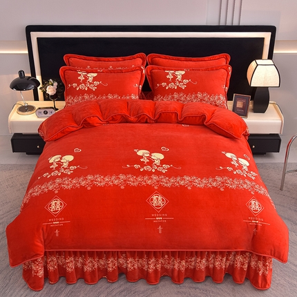 佳品居 2025新款8斤床裙款牛奶绒四件套 山盟海誓