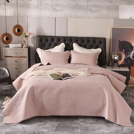 恩和家纺 2024新款水洗棉床盖压花加厚四件套-四叶花 四叶花-浅豆沙